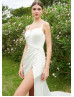 Ivory Satin Slit Exquisite Wedding Dress